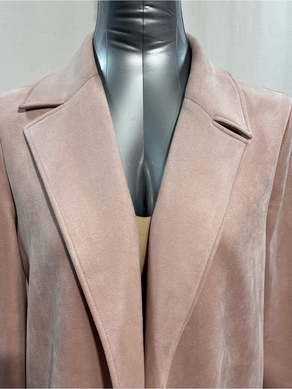 Zara Blush Pink Faux Suede Open Front Long Duster Trench Coat Jacket soft girl